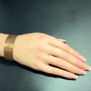 Vintage Solid Genuine Copper Etched Flower Striped Cuff Bracelet